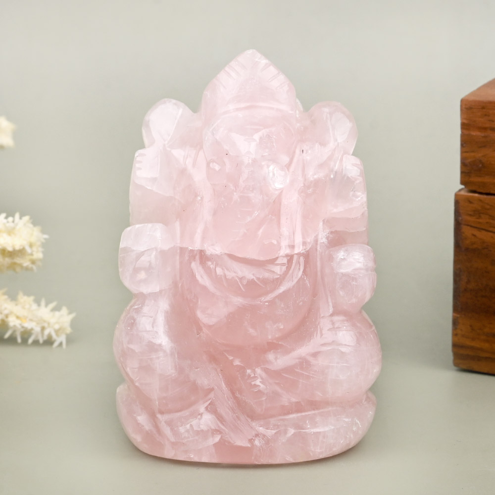 Rose Quartz Ganesha Idol - 140 gms