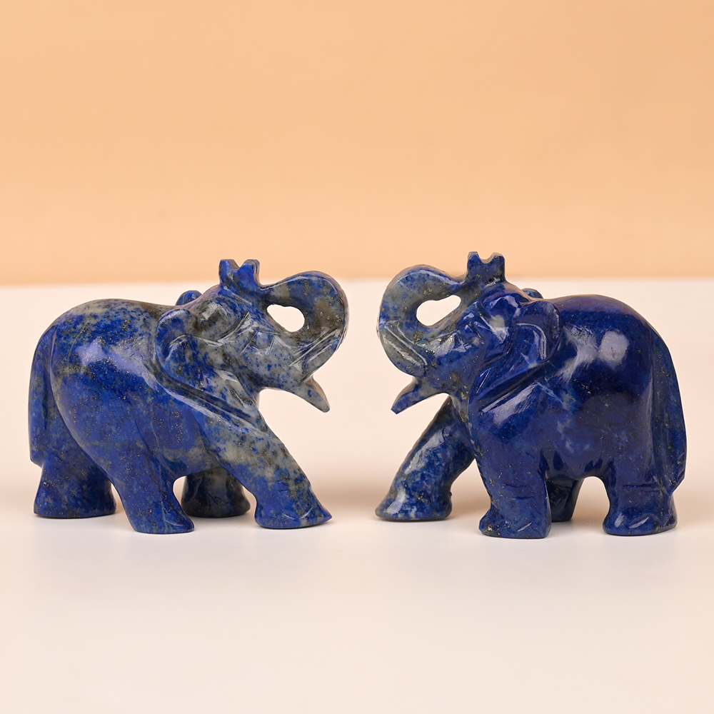 Lapis Lazuli Elephant Idols (Set of 2) - 225 gms