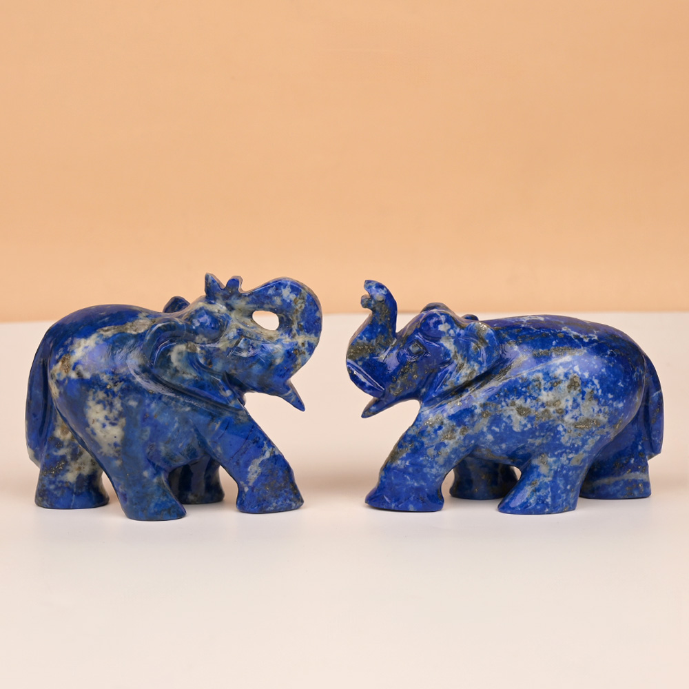 Lapis Lazuli Elephant Idols (Set of 2) - 484 gms