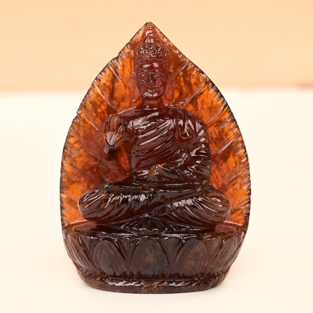 Lord Buddha on Palm Leaf Gomed Idol - 338.75 Carats