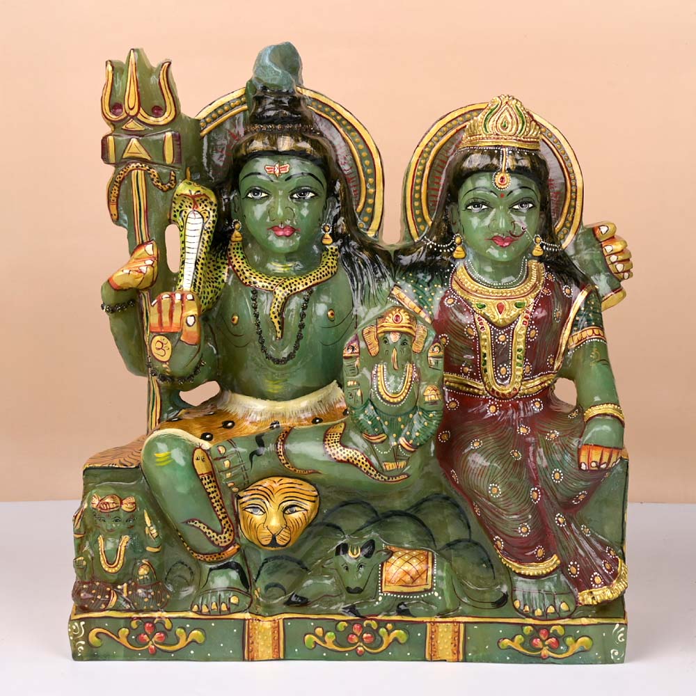 Green Aventurine Shiva Parvati Idol - 18.13 Kgs