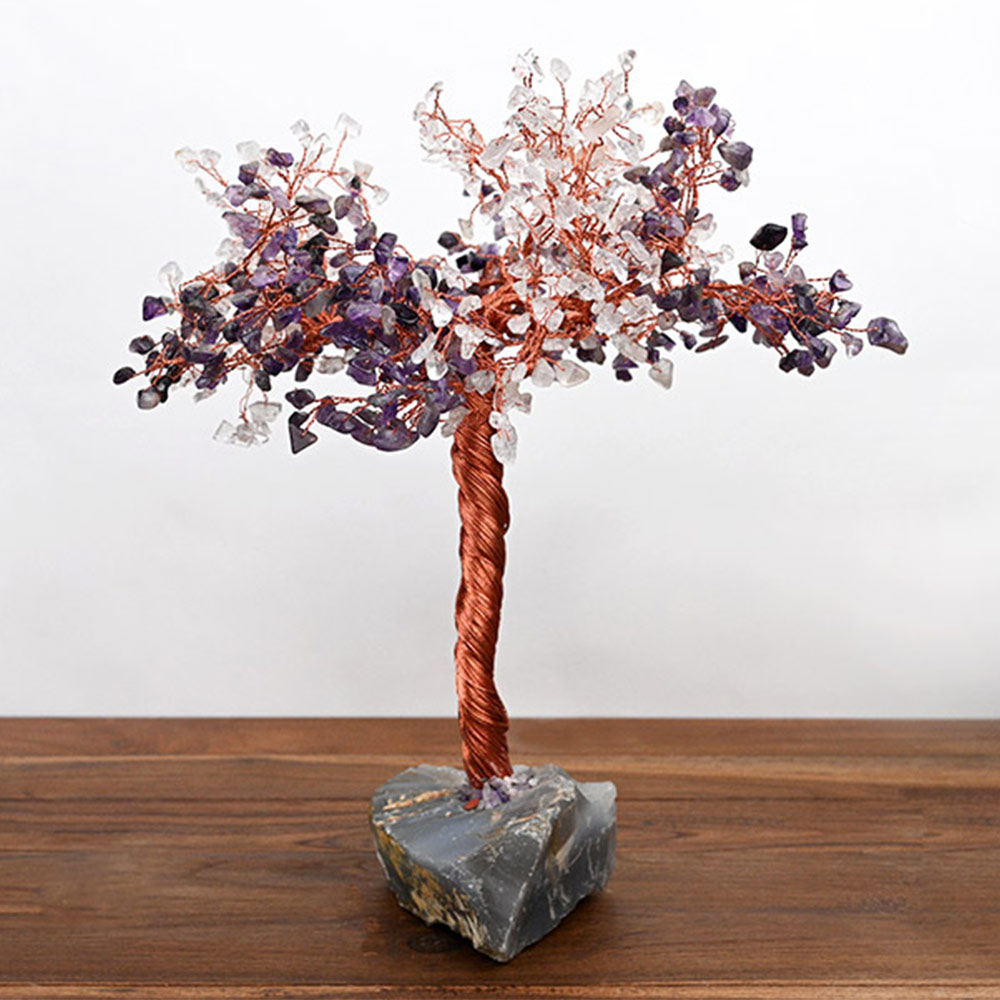 Natural Amethyst & Sphatik White Crystal Chakra Vastu Tree
