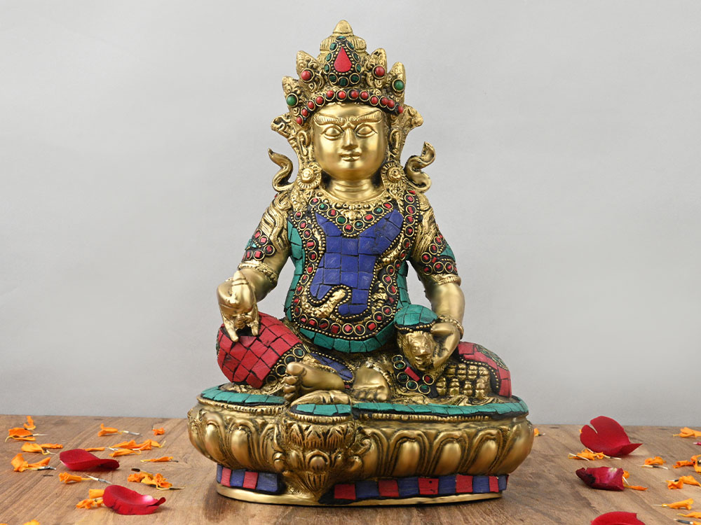 Kubera Brass Idol With Stone Work