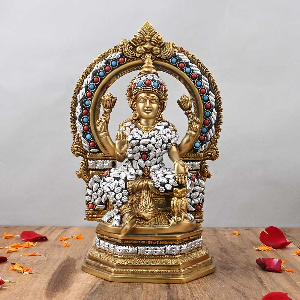 Maa Laxmi Brass Idol With Stone Work
