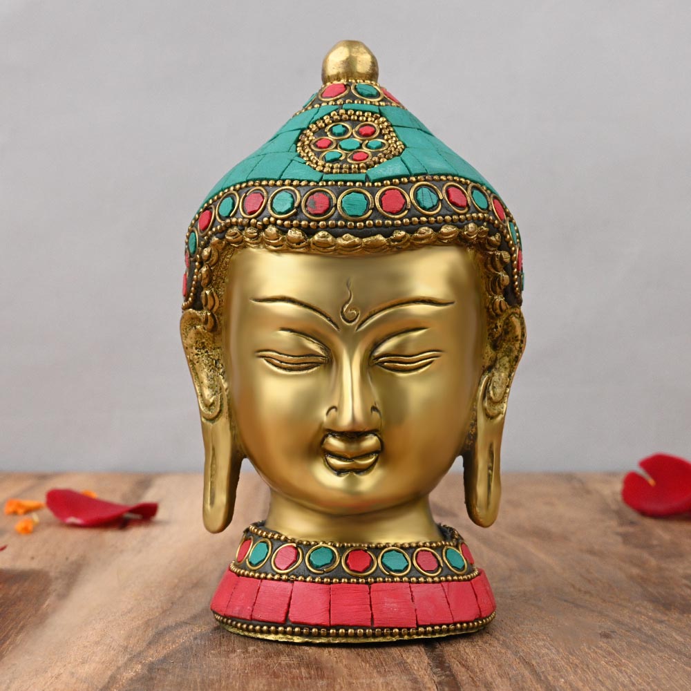 Buddha Brass Face with Vibrant Stone Work