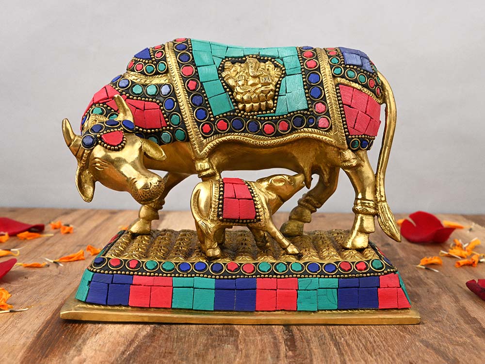 Gaumata Laxmi Ganesh Brass Idol With Stone Work