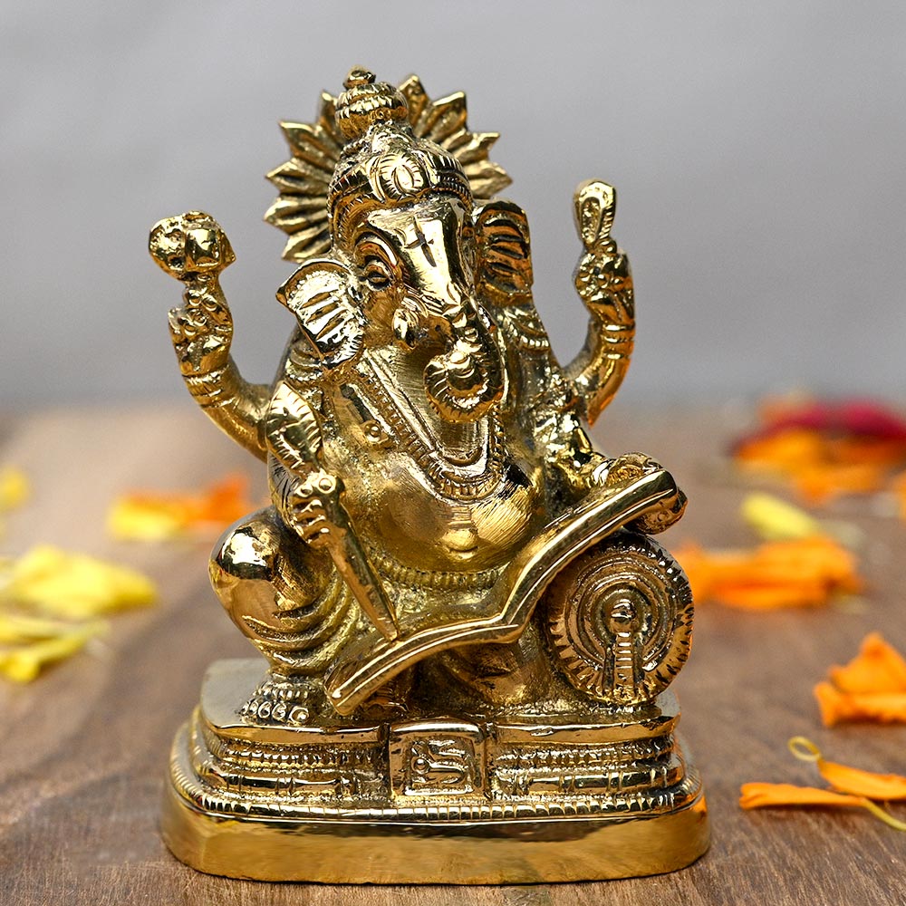 Lord Ganesha Writing the Mahabharat Brass Idol