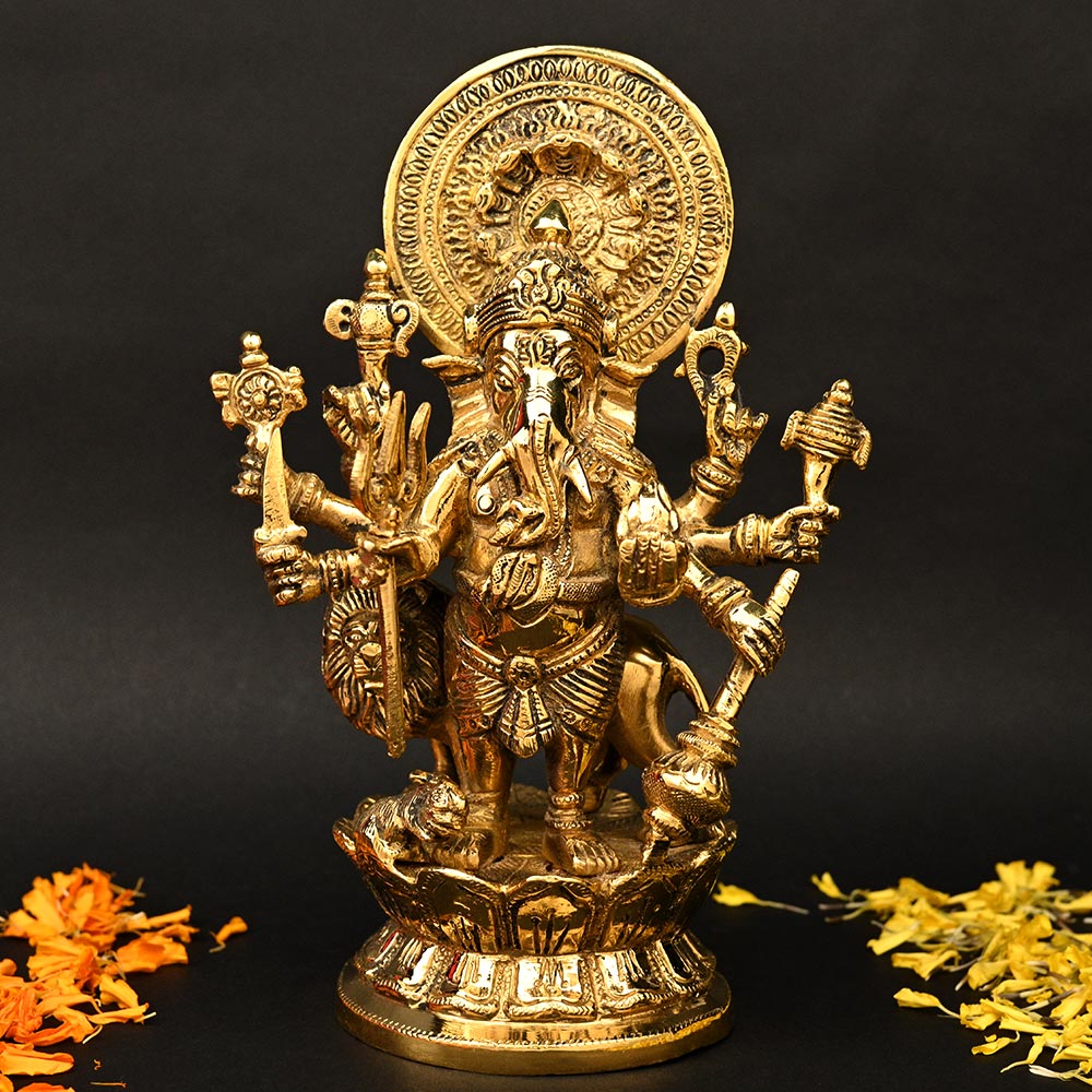 Kan Drishti Ashtabhuja Ganesh Brass Murti