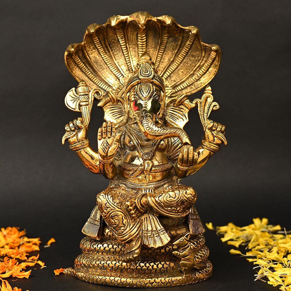 Lord Ganesha on Sheshnaag Brass Idol