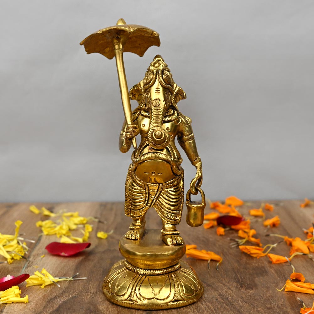 Vaman Avtar Ganesh with Umbrella and Kamandalu Brass Murti