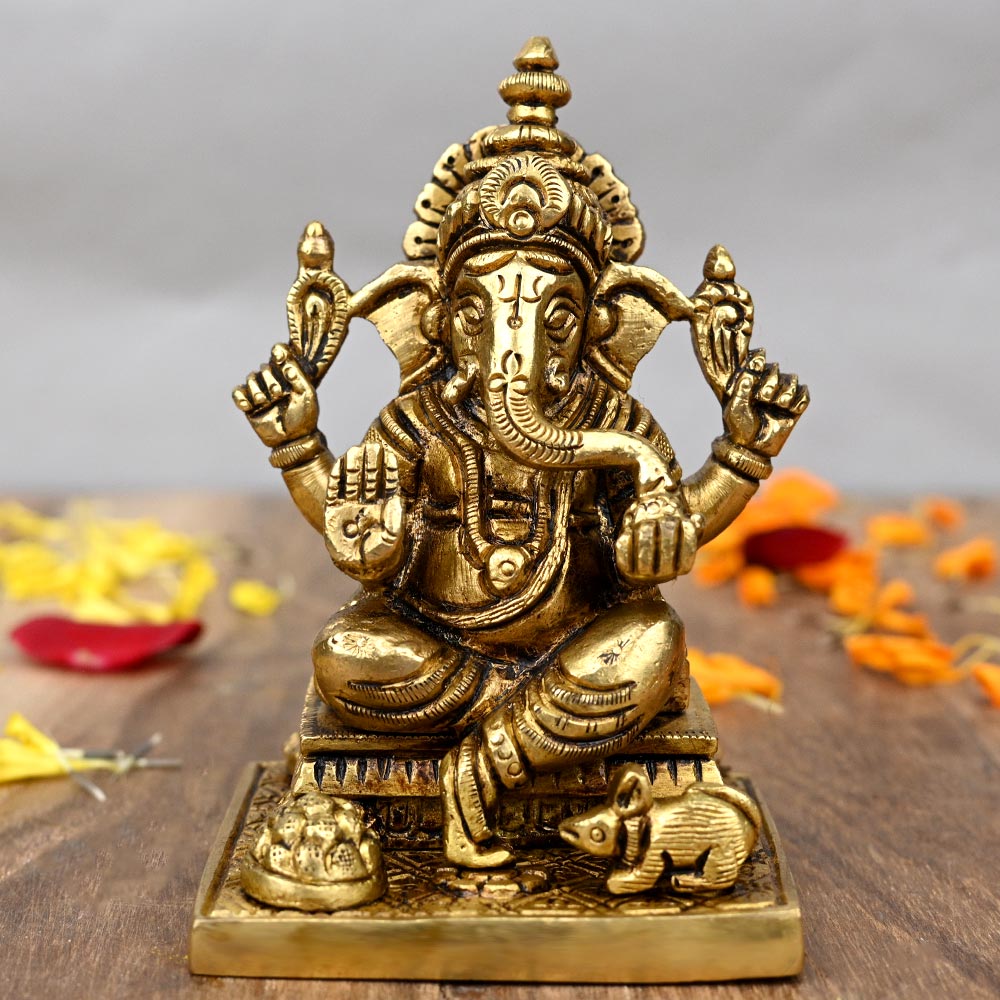 Mukut Ganesha Brass Statue