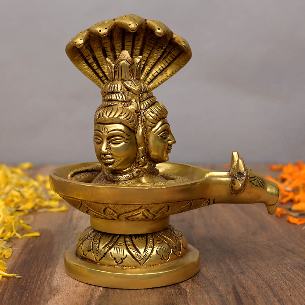 Brass Trimukhi Shivling With Gaumukh Yoni & Sheshnaag