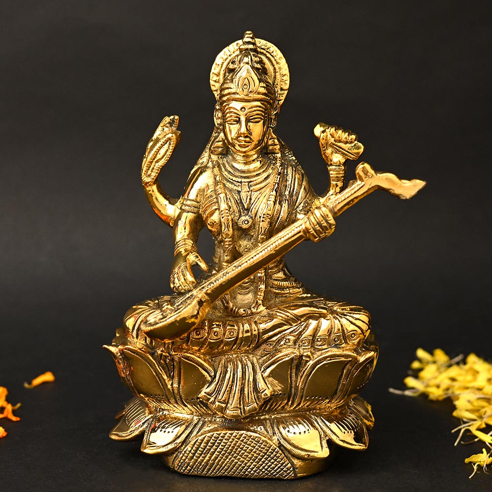 Saraswati Mata Brass Murti