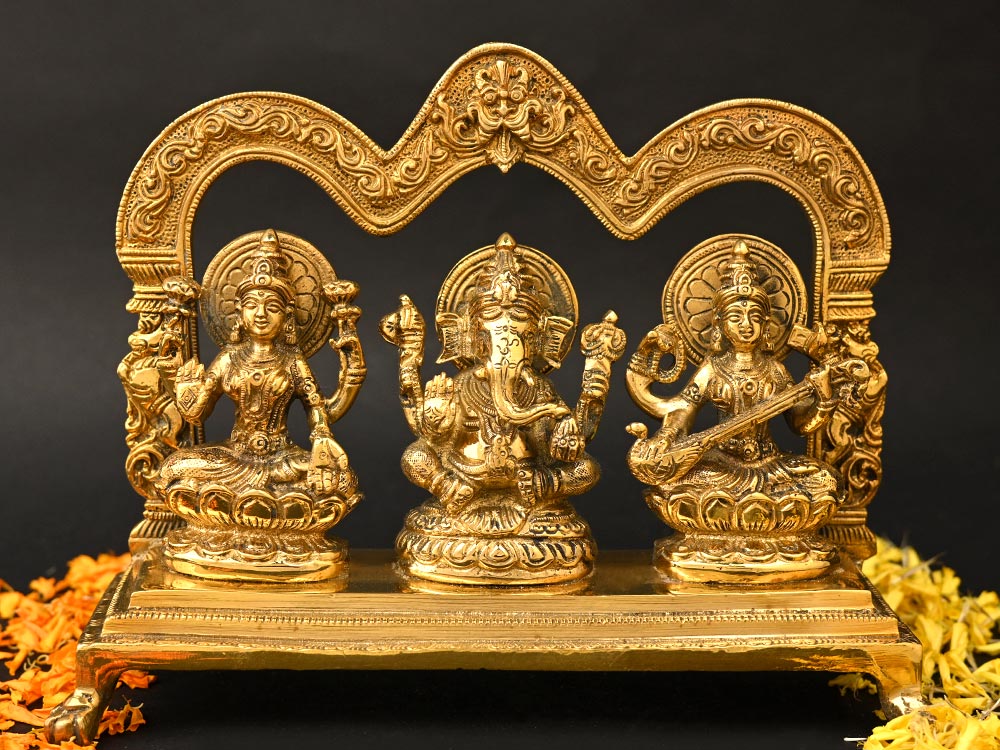 Brass Ganesh Laxmi Saraswati Statue