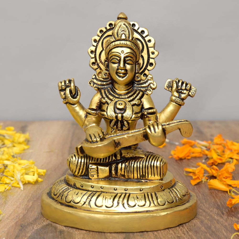 Saraswati Devi with Veena Superfine Brass Idol
