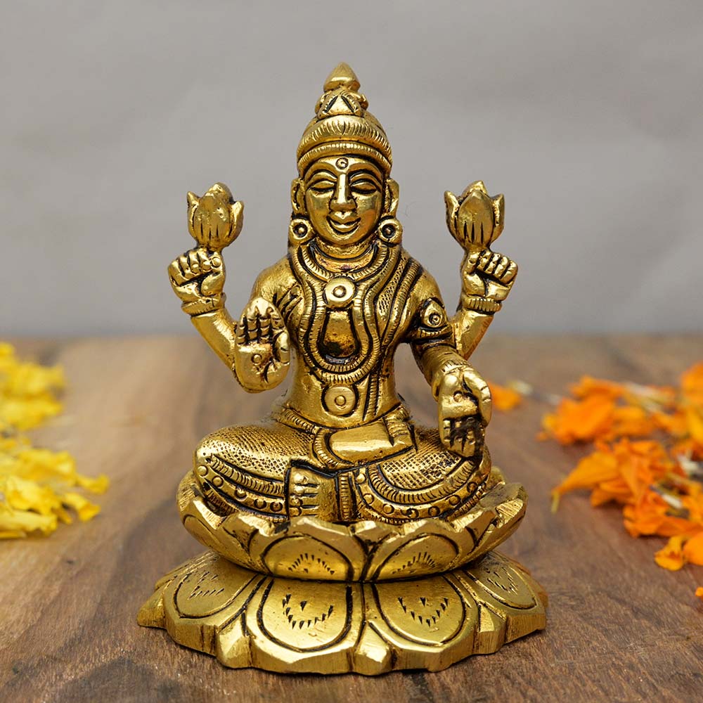 Lakshmi Brass Idol on Lotus