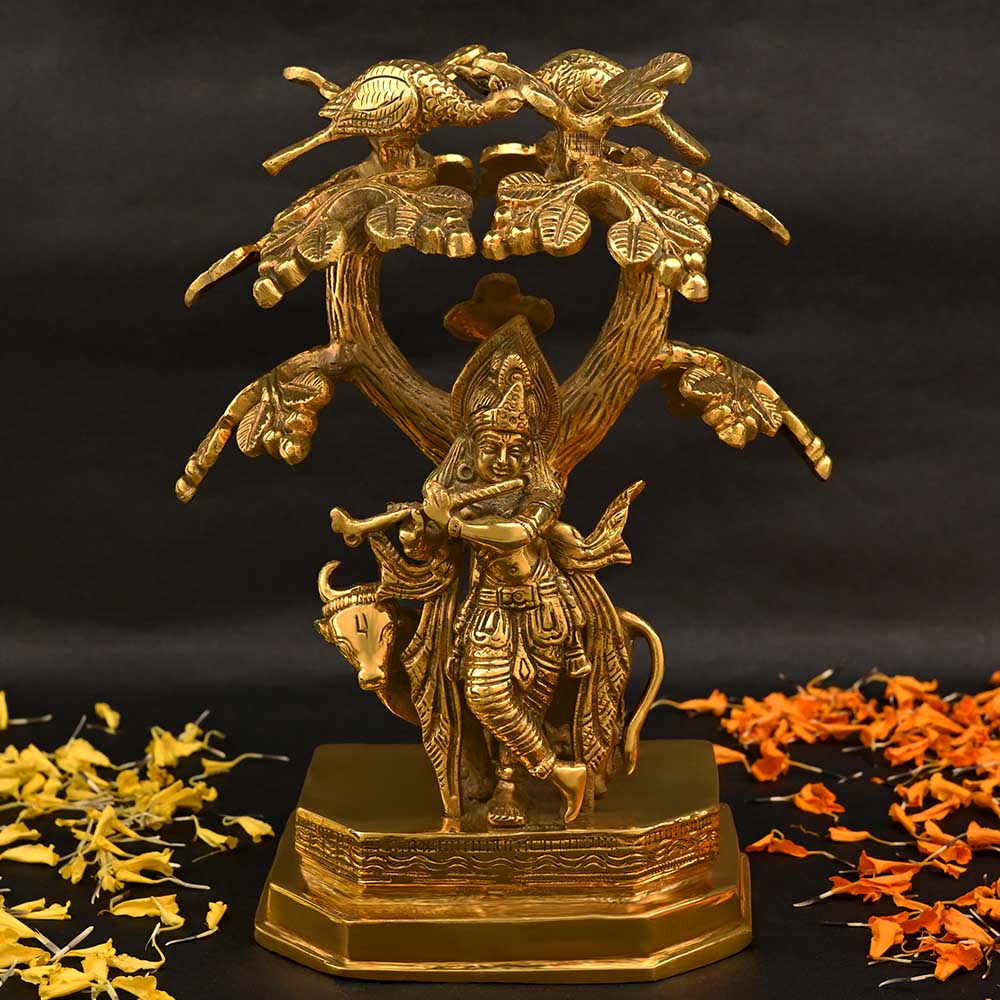 Brass Radha Krishna Murti Under Kalpavriksha Tree