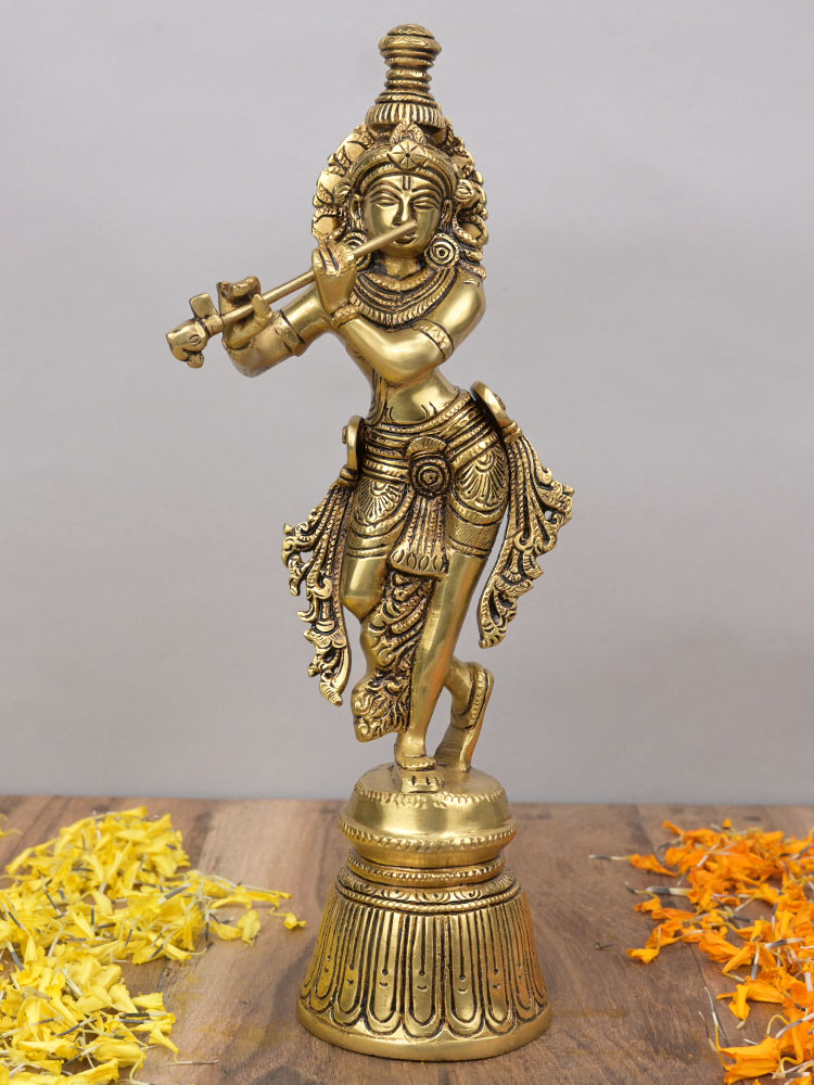 Bansuri Krishna (Playing Flute) Superfine Brass Idol