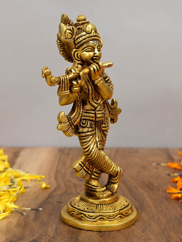Bhagwan Krishna Playing Flute Brass Idol