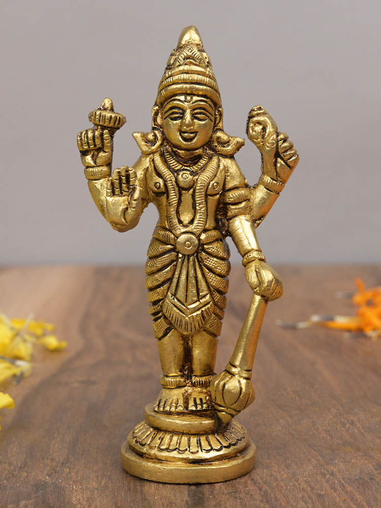 Vishnu With Kaumodaki Gada Brass Idol