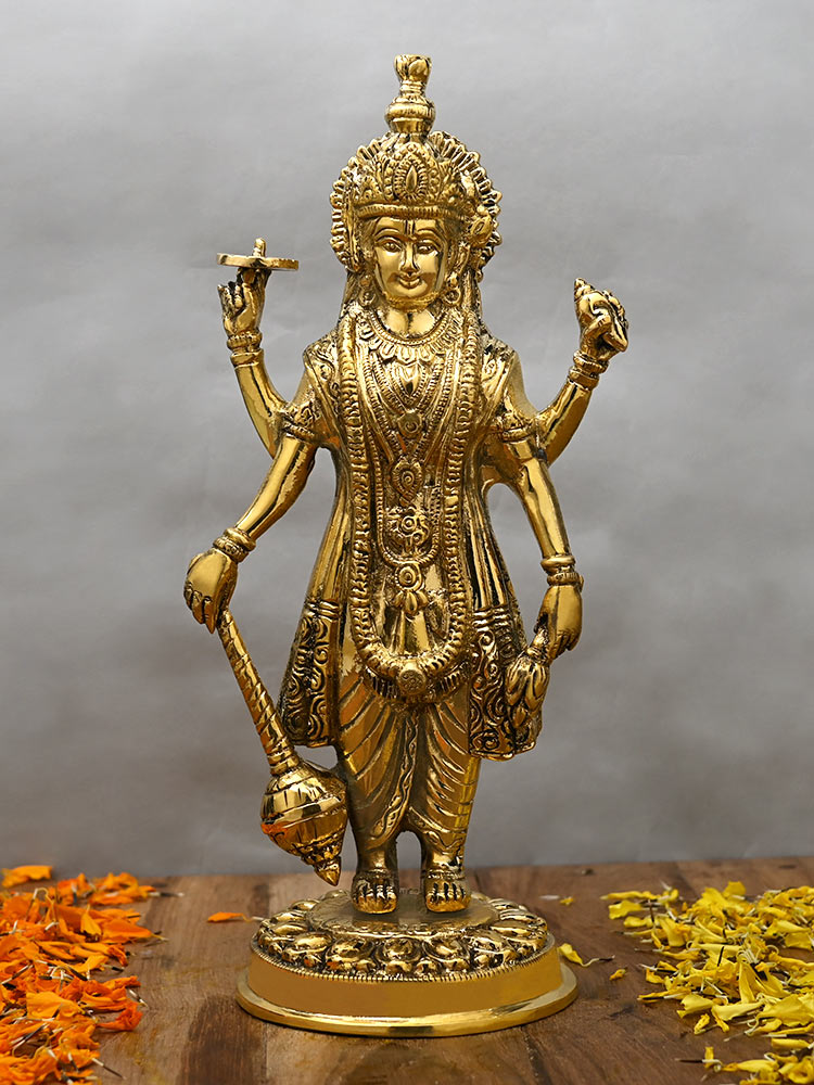 Chaturbhuj Standing Vishnu Brass Idol