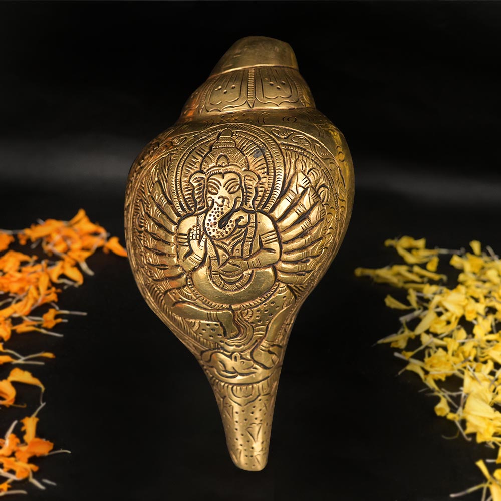 Blowing Brass Shankh With Veer Ganesh Engraving
