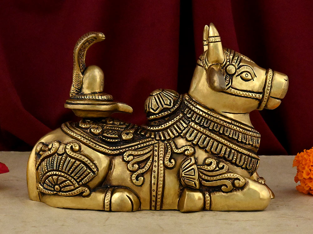 Nandi with Shivling Brass Idol