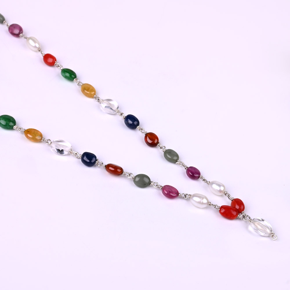 Navratna 925 Silver Wire Mala