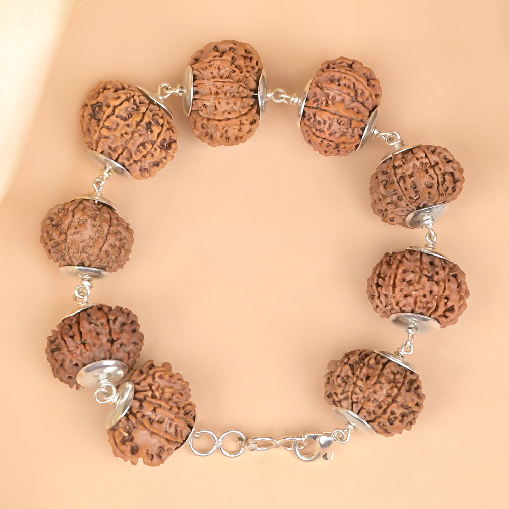 11 Mukhi Nepali Rudraksha 925 Silver Plain Caps Bracelet