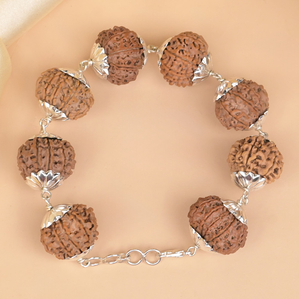 13 Mukhi Nepali Rudraksha 925 Silver Star Caps Bracelet