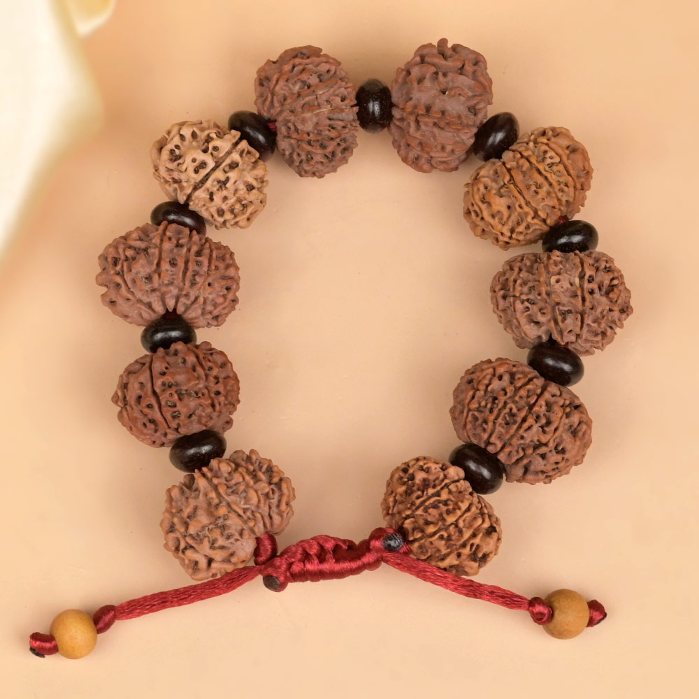 14 Mukhi Nepali Rudraksha x Red Sandal Adjustable Bracelet