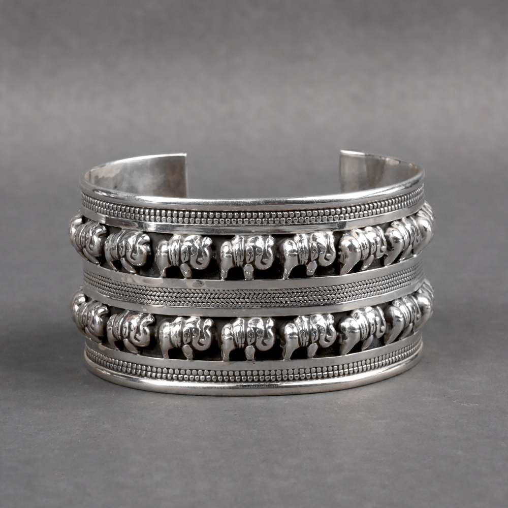 2 Layer Elephant Silver Kada