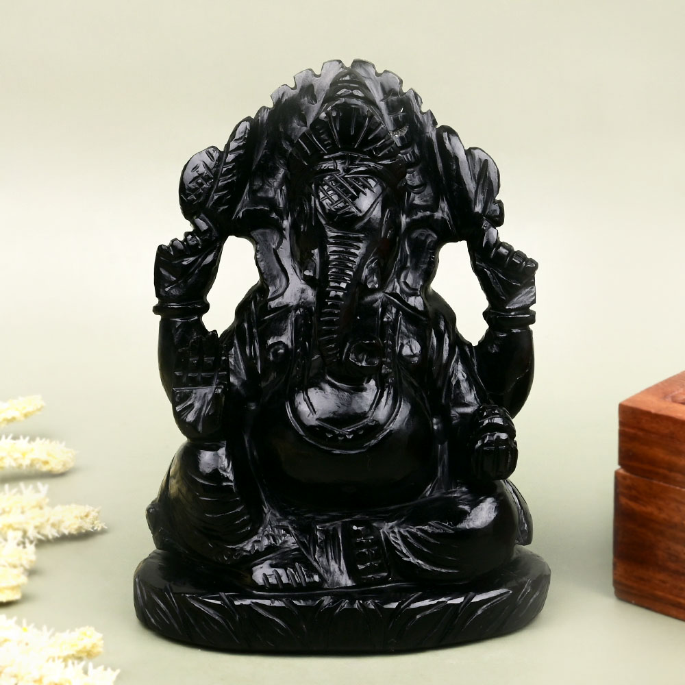 Obsidian Ganesha Idol - 915 gms