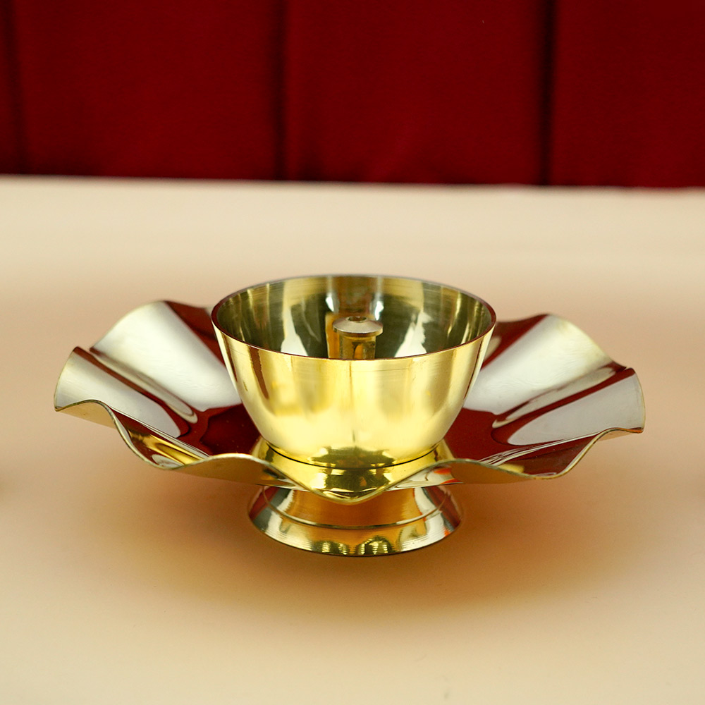 Brass Designer Diya with Decorative Plate