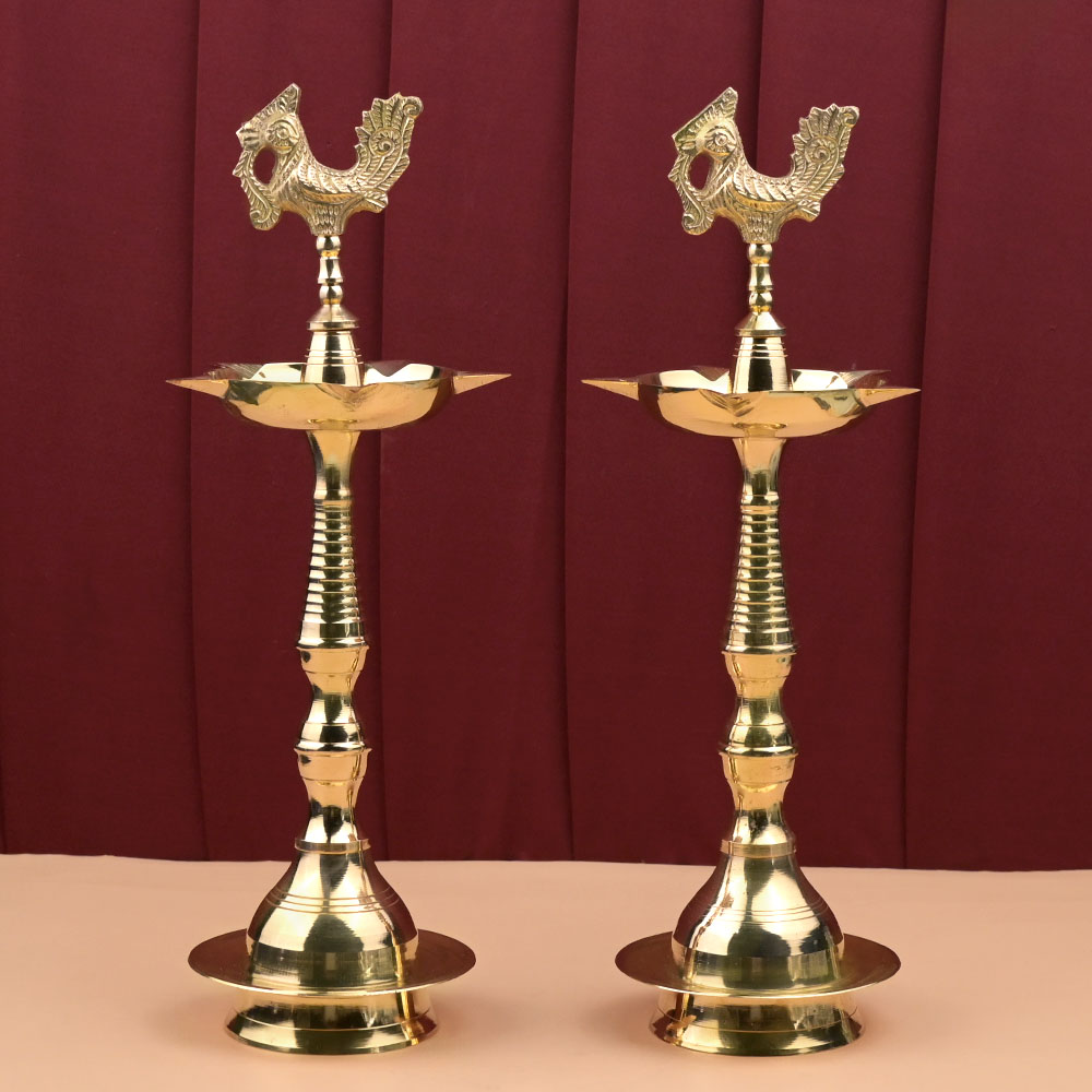 Brass Fancy Kerala Peacock Samai Diya (Set of 2)