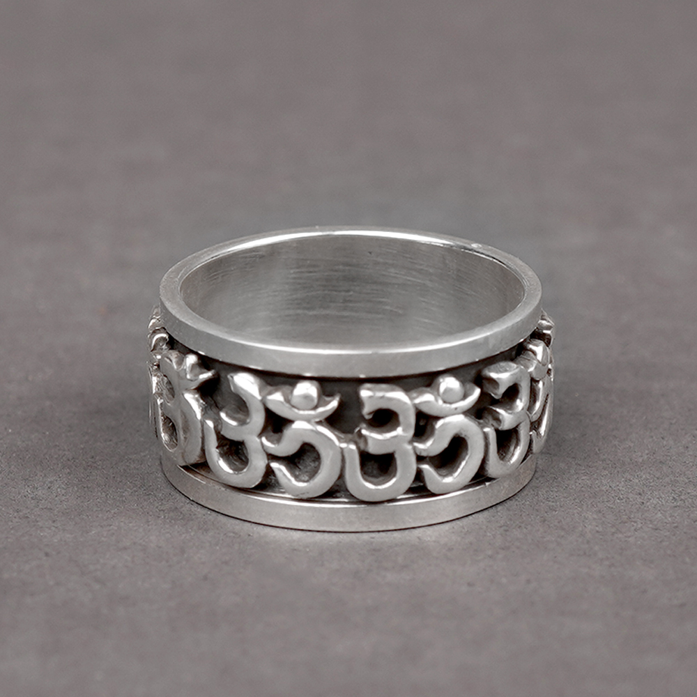 OM Design 925 Silver Oxidized Fidget Spinner Ring