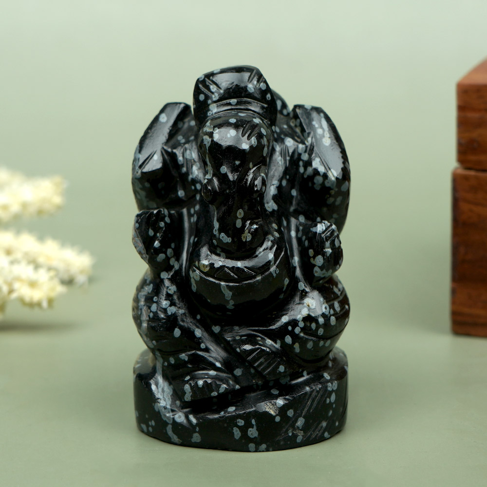 Snowflakes Obsidian Ganesha Idol - 107 gms