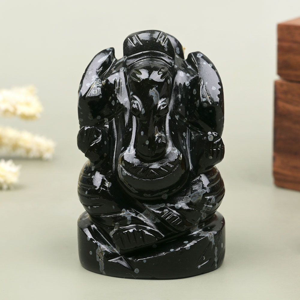 Snowflakes Obsidian Ganesha Idol - 95 gms