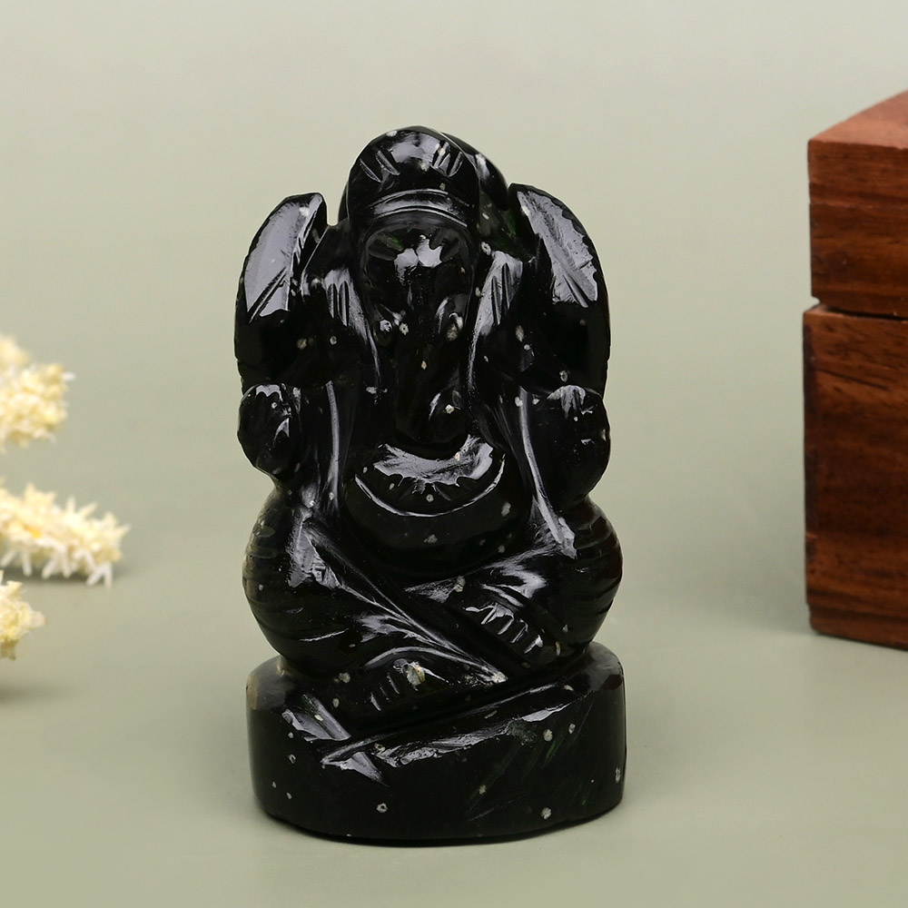 Snowflakes Obsidian Ganesha Idol - 85 gms