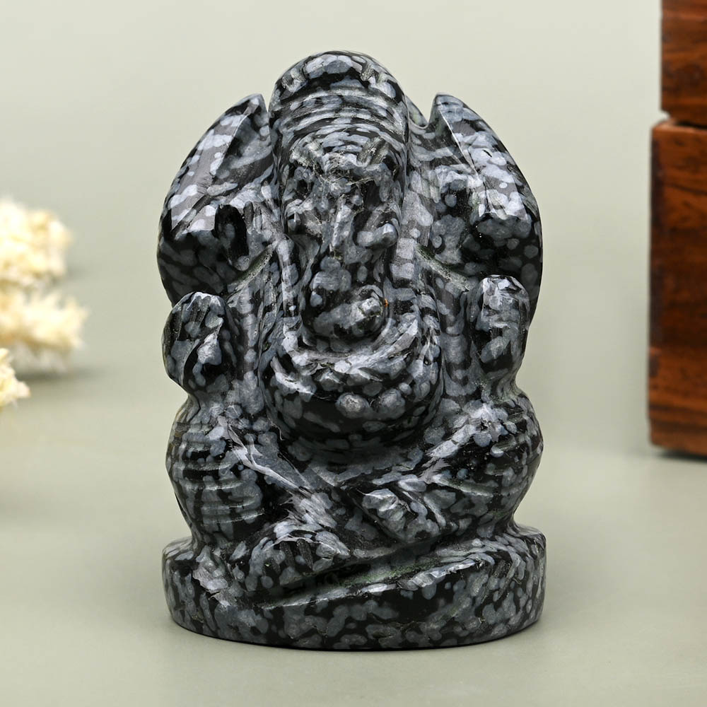 Snowflakes Obsidian Ganesha Idol - 61 gms