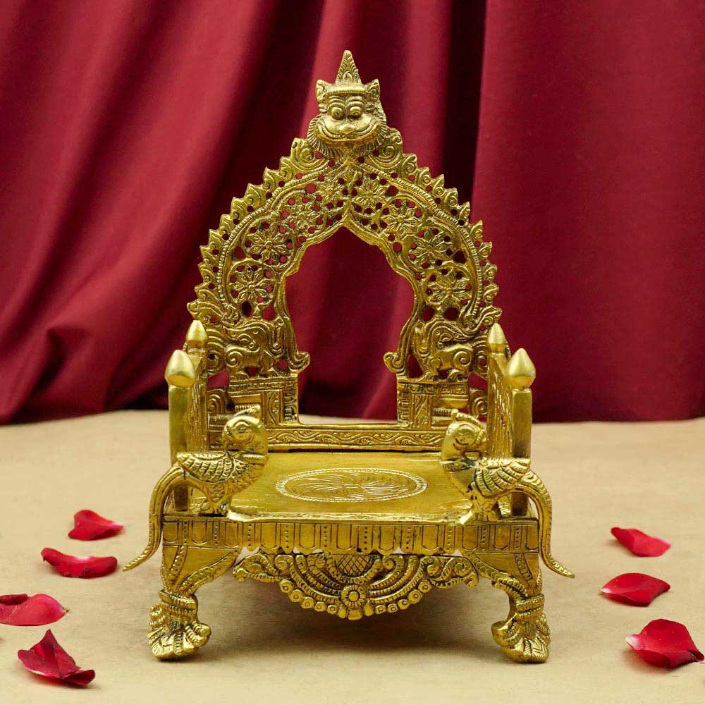 Brass Peacock Singhasan With Prabhavali Arch