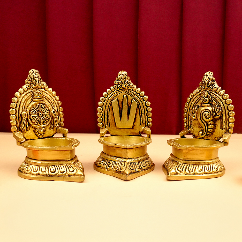 Tirupati Balaji Shankh Chakra Brass Diya Set of 3