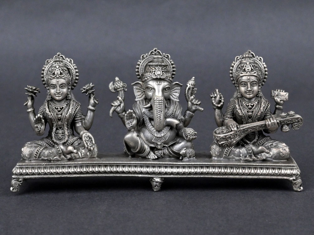 Ganesh Laxmi Saraswati 925 Sterling Silver Idol