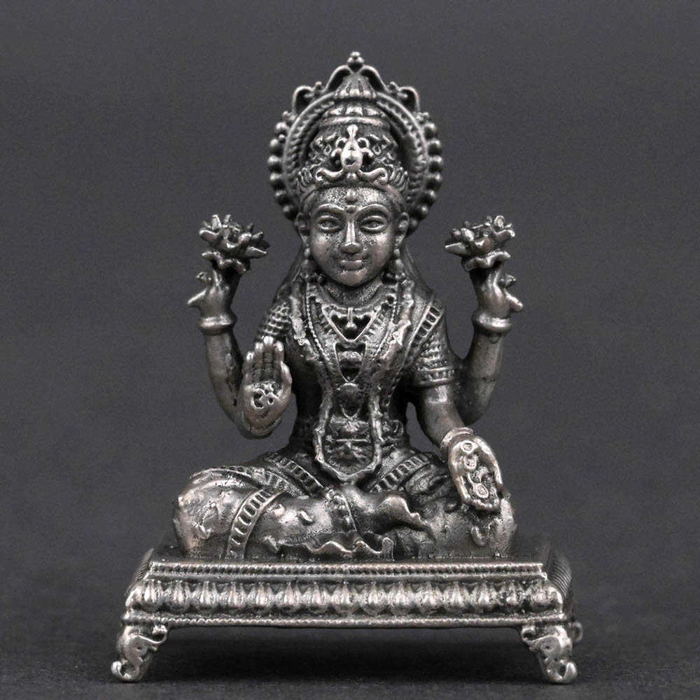 925 Silver Small Laxmi Devi Oxidized Idol