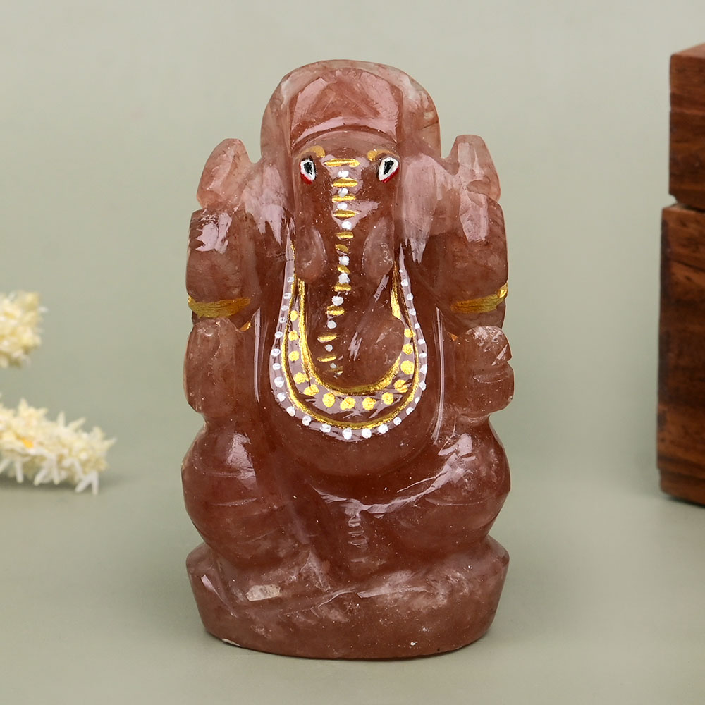 Ganesha in Red Aventurine Idol - 76 gms