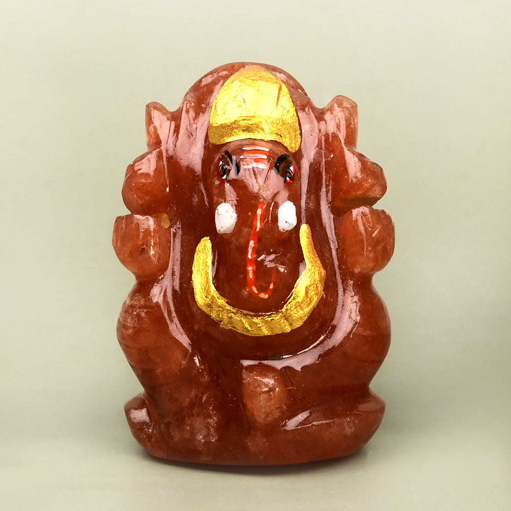 Ganesha in Red Aventurine Idol - 43 gms