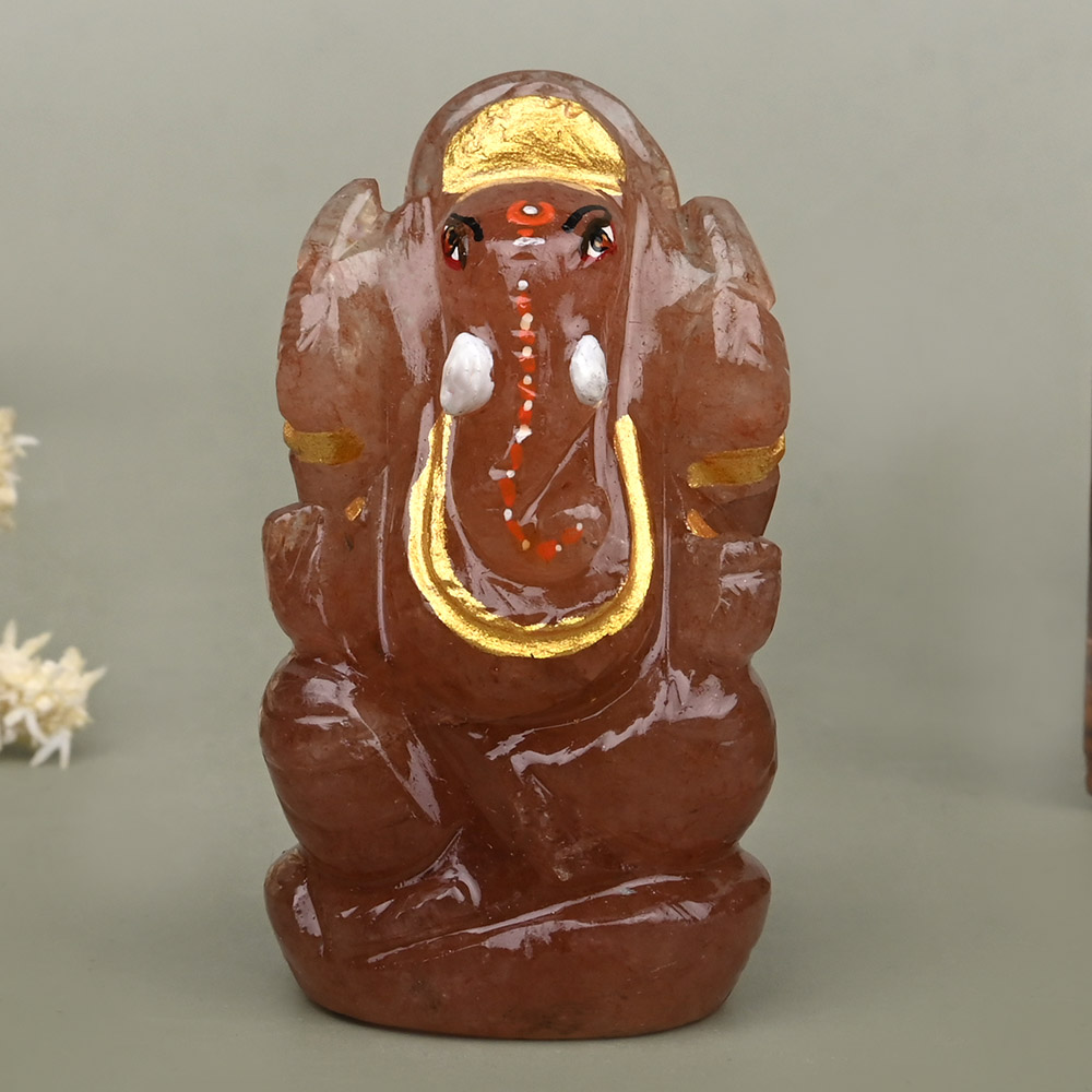 Ganesha in Red Aventurine Idol - 55 gms