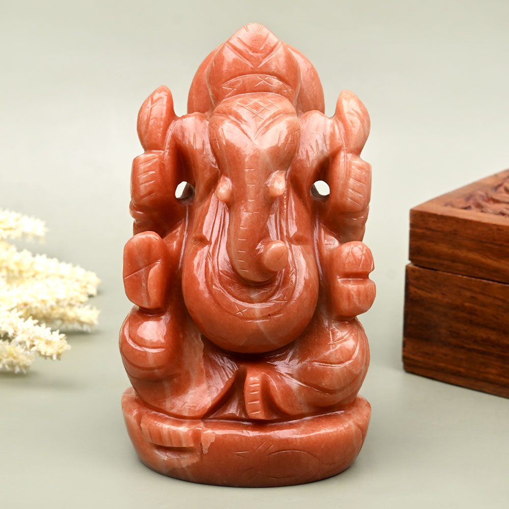Ganesha in Red Aventurine Idol - 523 gms