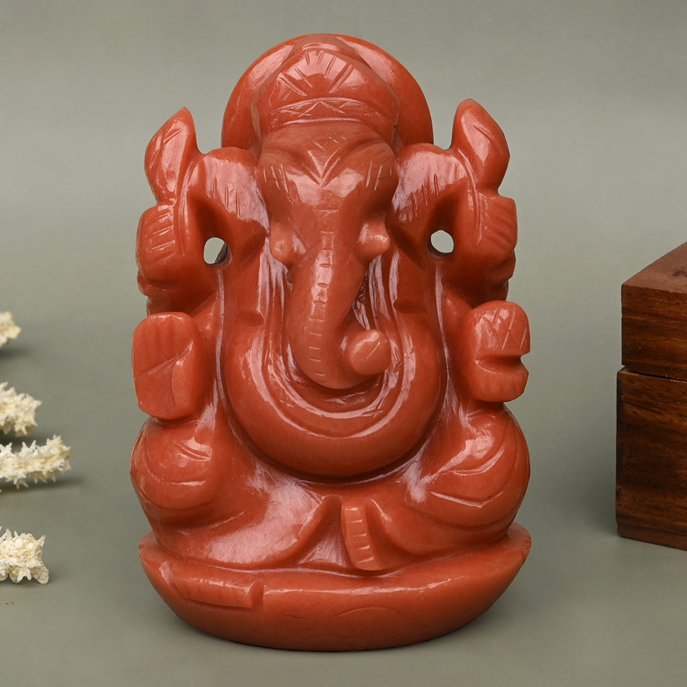 Ganesha in Red Aventurine Idol - 558 gms