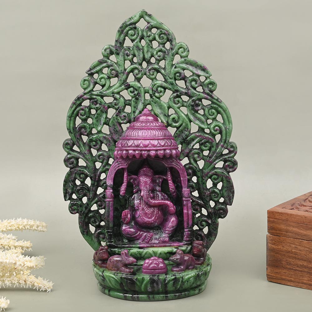 Majestic Ganesh Ruby Zoisite Hand Carved Idol - 1.120 Kgs